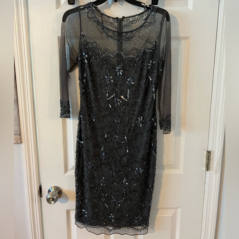 Beaded sequin Pissarro nights dress flower floral wedding cocktail formal